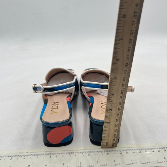 YDN Colorful-dots Square Toe Block Low Heels Slingback Formal Loafer Dressy Shoe - Picture 5 of 8